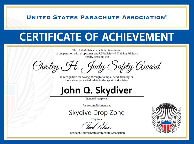 Sample Ches Judy Award Certificate 