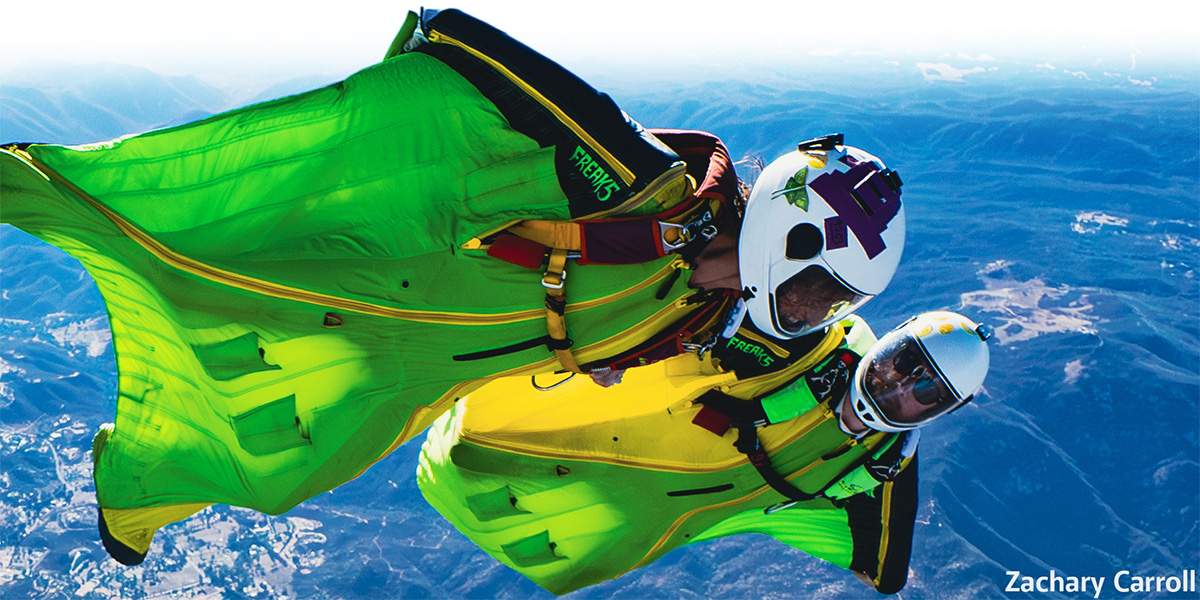 Wingsuit jumpers shortly after exiting the airplane