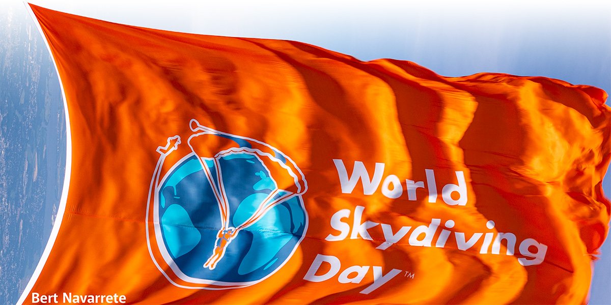 World Skydiving Day flag in freefall