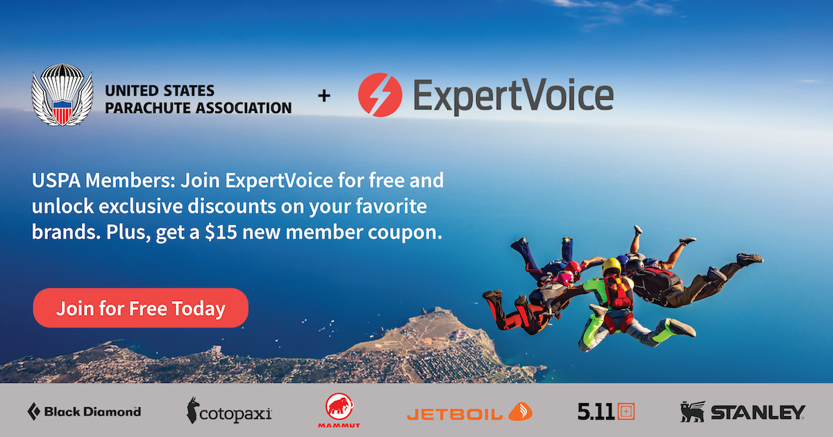United States Parachute Association + ExpertVoice. USPA Members: Join ExpertVoice for free and unlock exclusive discounts on your favorite brands. Plus, get a $15 new member coupon. Join for Free Today